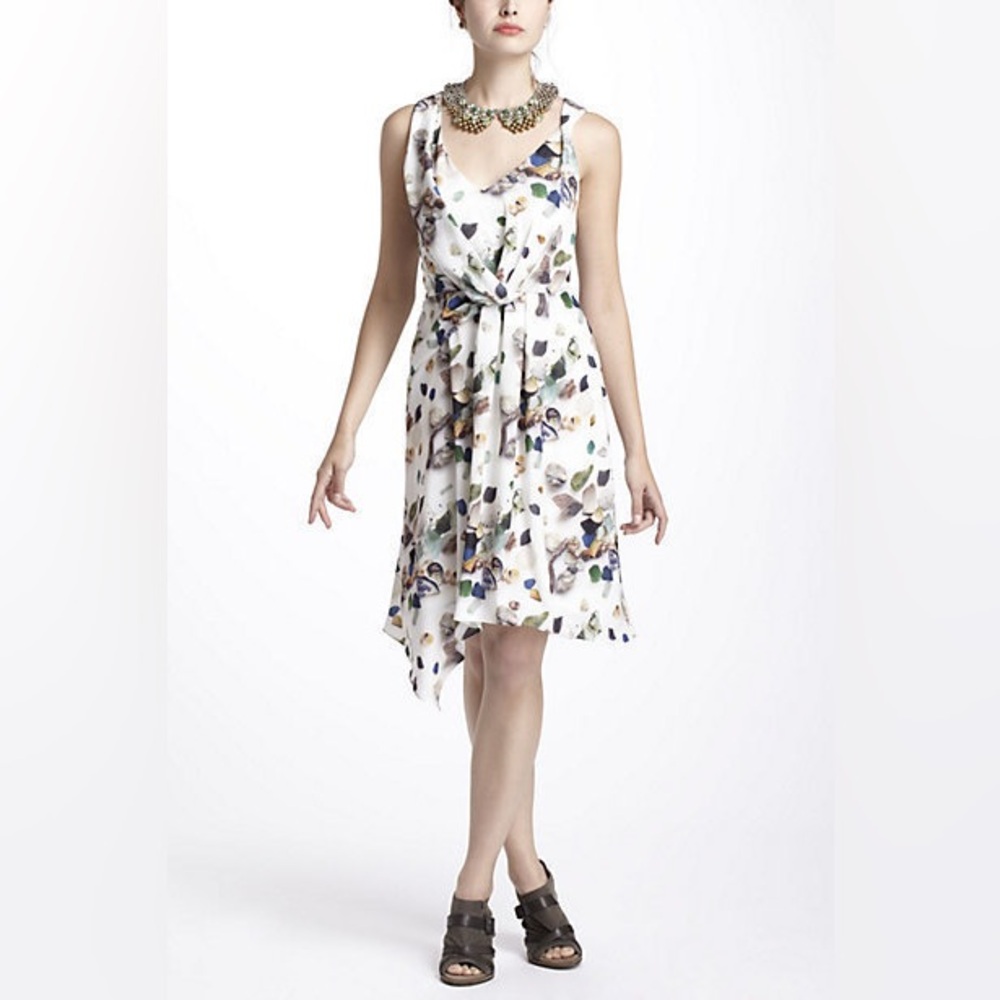 Anthropologie Meadow Rue Beach Treasures Dress Seashell Print Sleeveless Sz 0